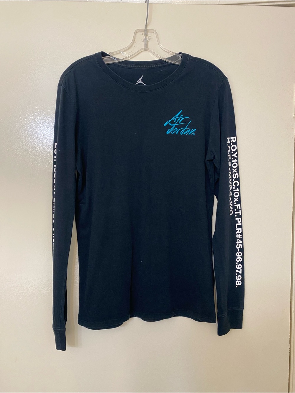 Air Jordan Black Long Sleeve Tee with Teal Script